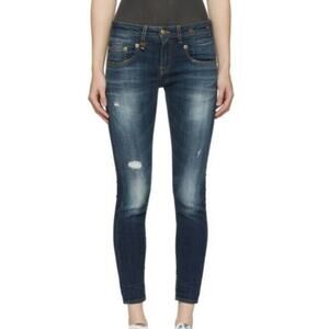 R13 Boy Skinny Jeans Seattle Vintage Blue Womens Size 25 Low Rise Distressed (a